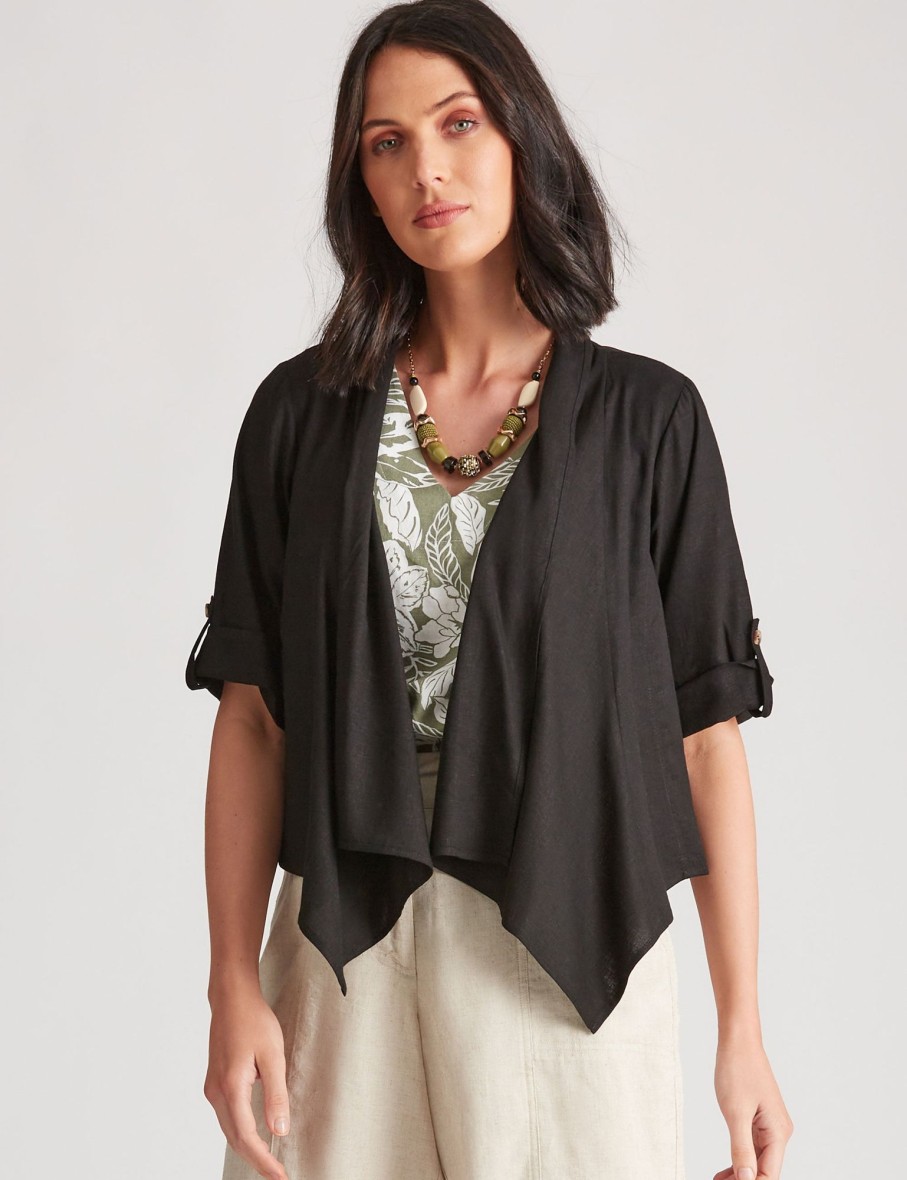 Outerwear Katies | Katies Linen Blend Watefall Jacket