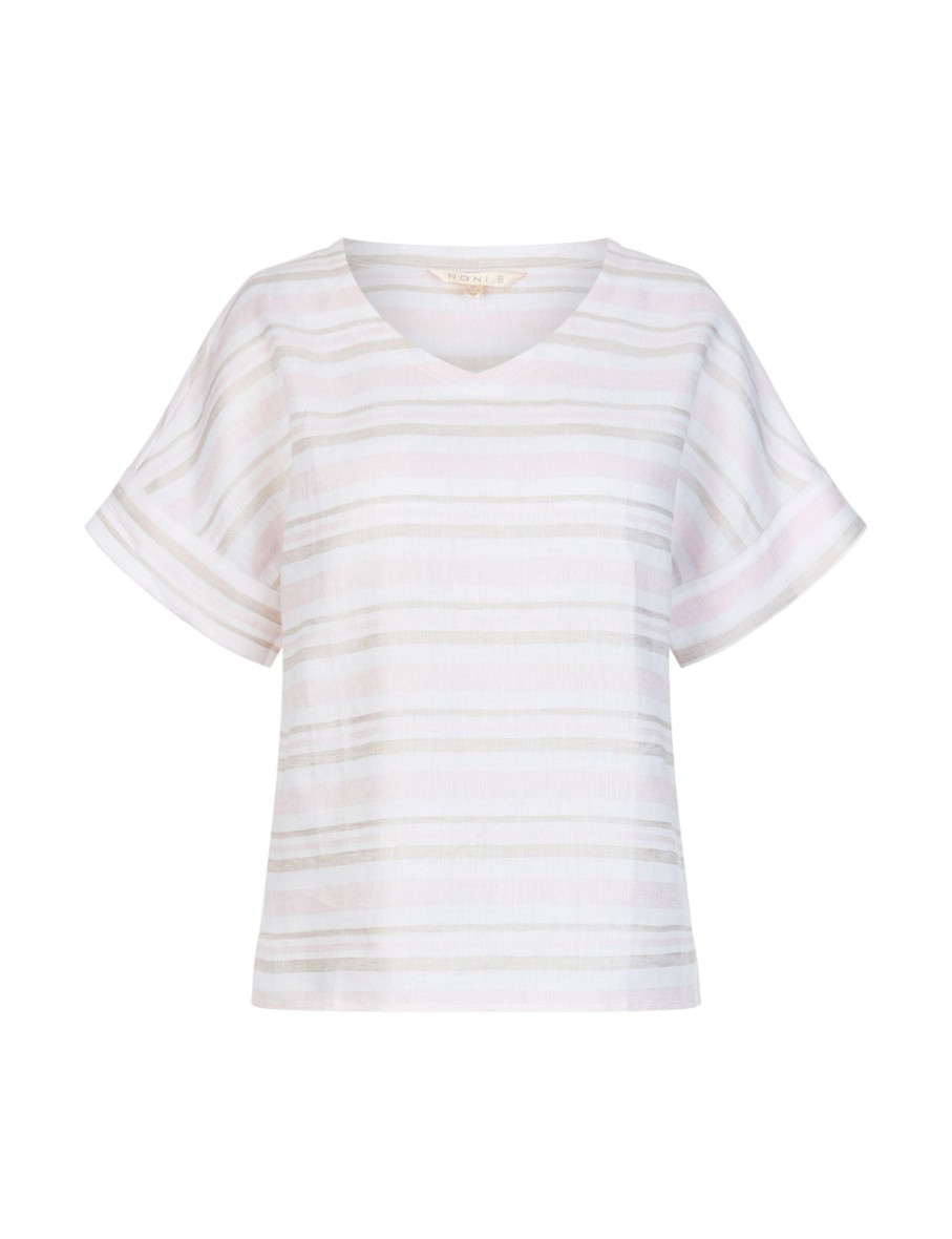 Tops NoniB | S/S V Neck Stripe Linen Top