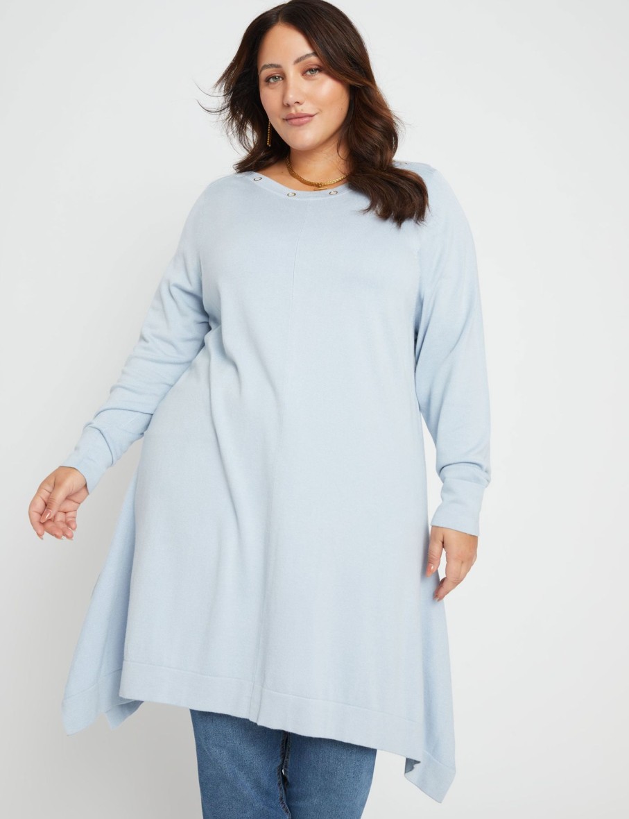 Knitwear Beme | Beme 3/4 Sleeve Eyelet Detail Boat Neck Top