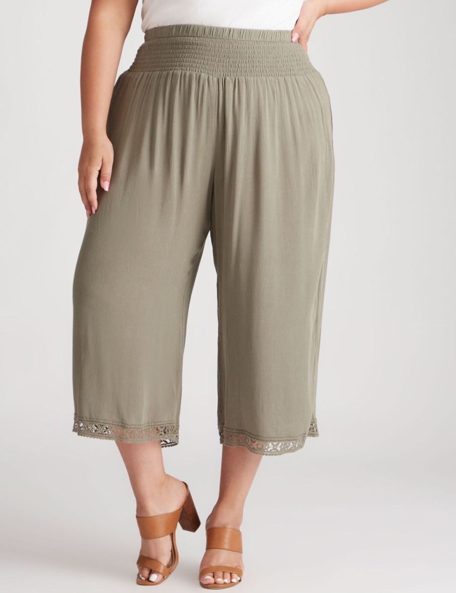 Bottoms Beme | Beme Crop Length Woven Shirred Waist Pants