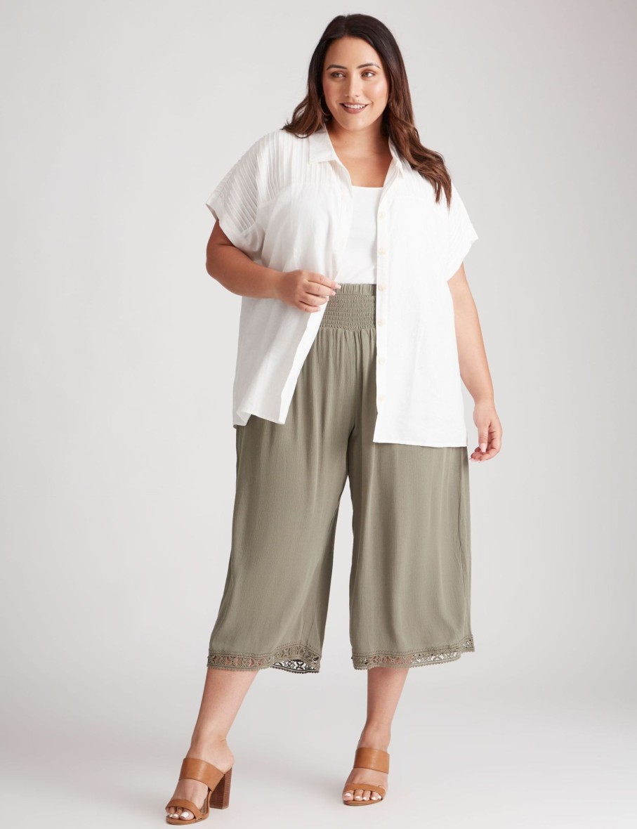 Bottoms Beme | Beme Crop Length Woven Shirred Waist Pants