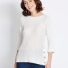 Knitwear Rockmans | Rockmans 3/4 Sleeve Batwing Eyelet Lurex Jumper