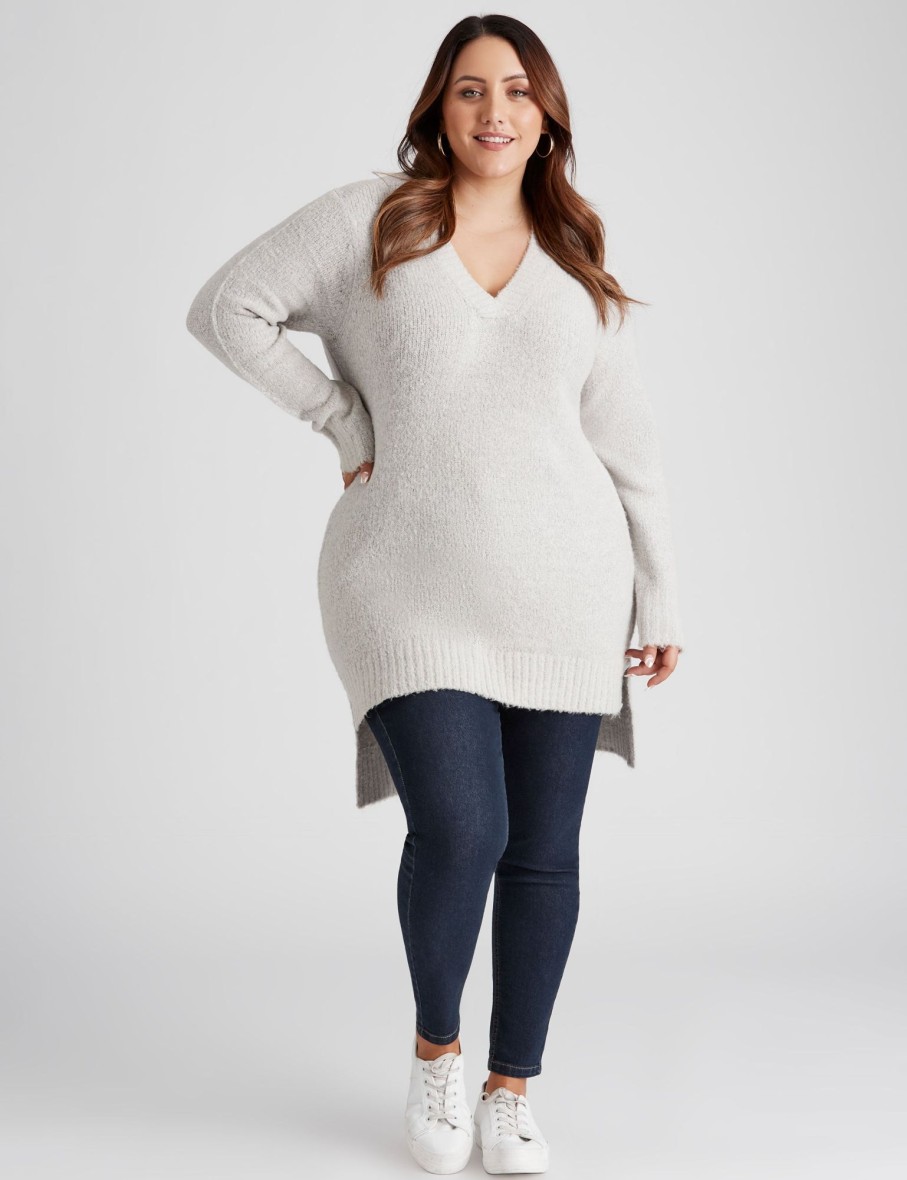 Knitwear Beme | Beme Stepped Hem V Neck Jumper