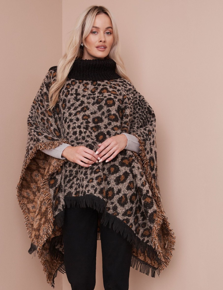 Outerwear NoniB | Animal Cowl Neck Poncho