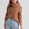 Knitwear Rockmans | Rockmans Long Sleeve Turtle Neck Chenille Jumper