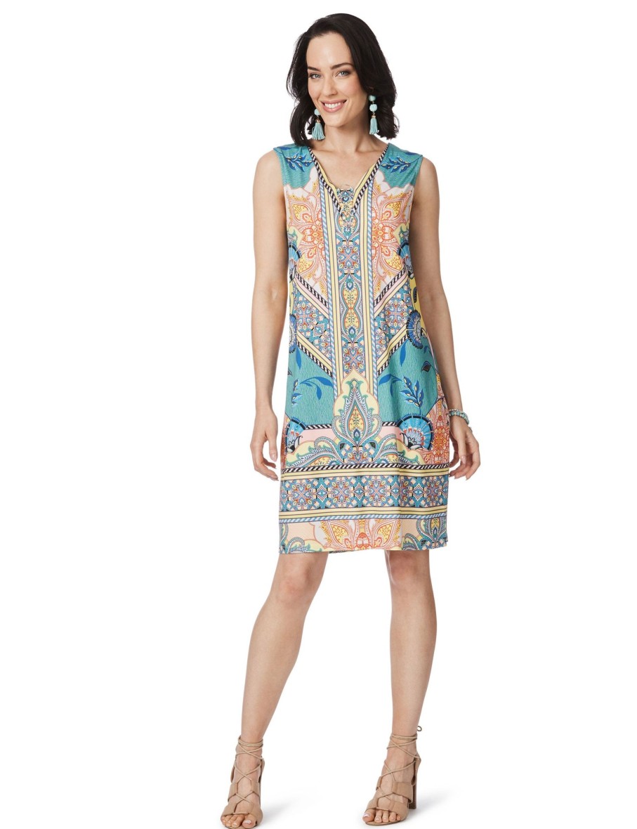 Dresses Rockmans | Rockmans Extended Sleeve Ring Detail Print Dress