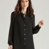 Tops NoniB | Noni B Collarless Sheer Sleeve Shirt