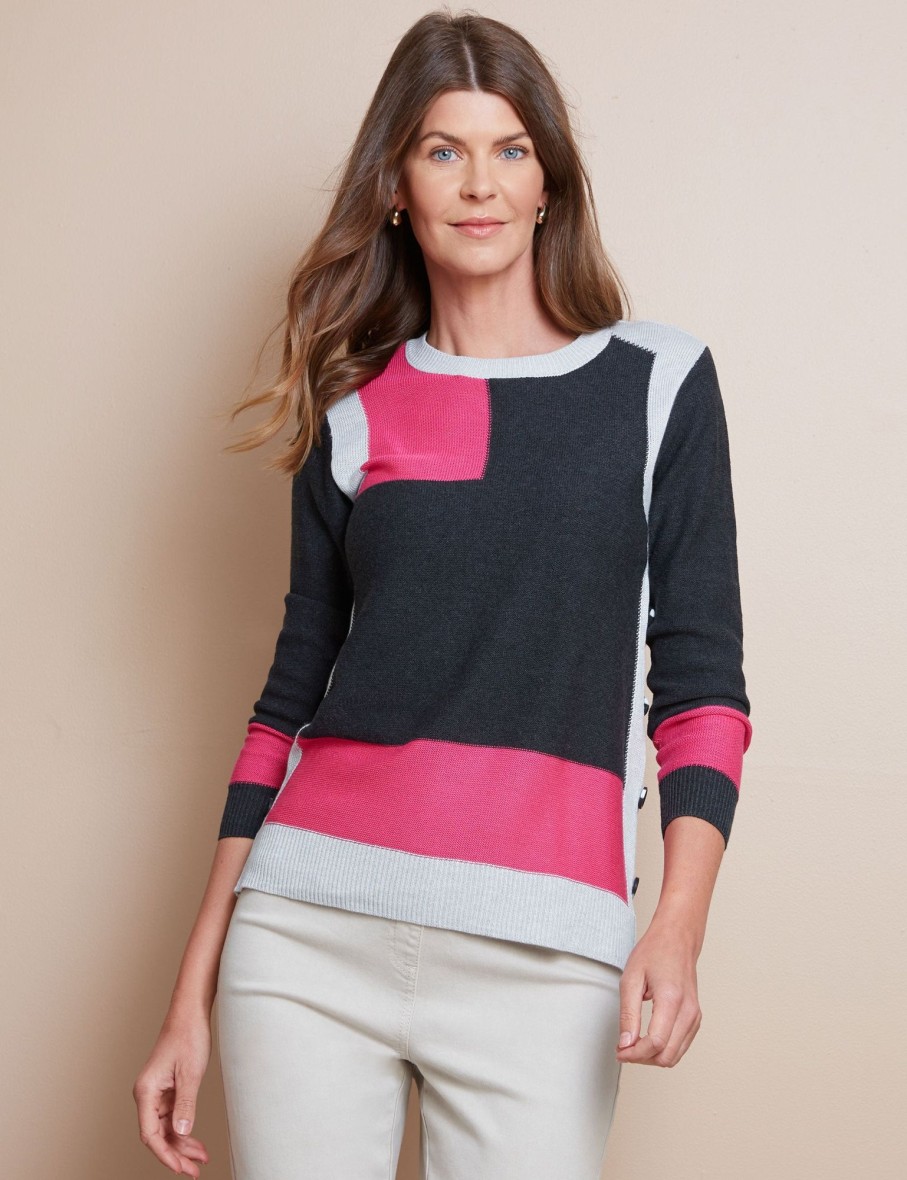 Knitwear WLane | W.Lane Color Block Side Buttons Jumper