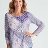 Tops Millers | Millers 3/4 Sleeve Placement Printed Scoop Neck Top