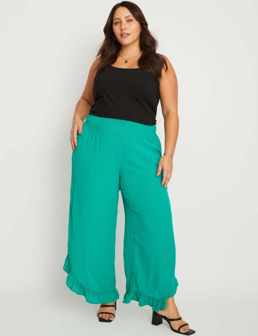 Bottoms Beme | Be Me Crop Shirred Waist Frill Pant