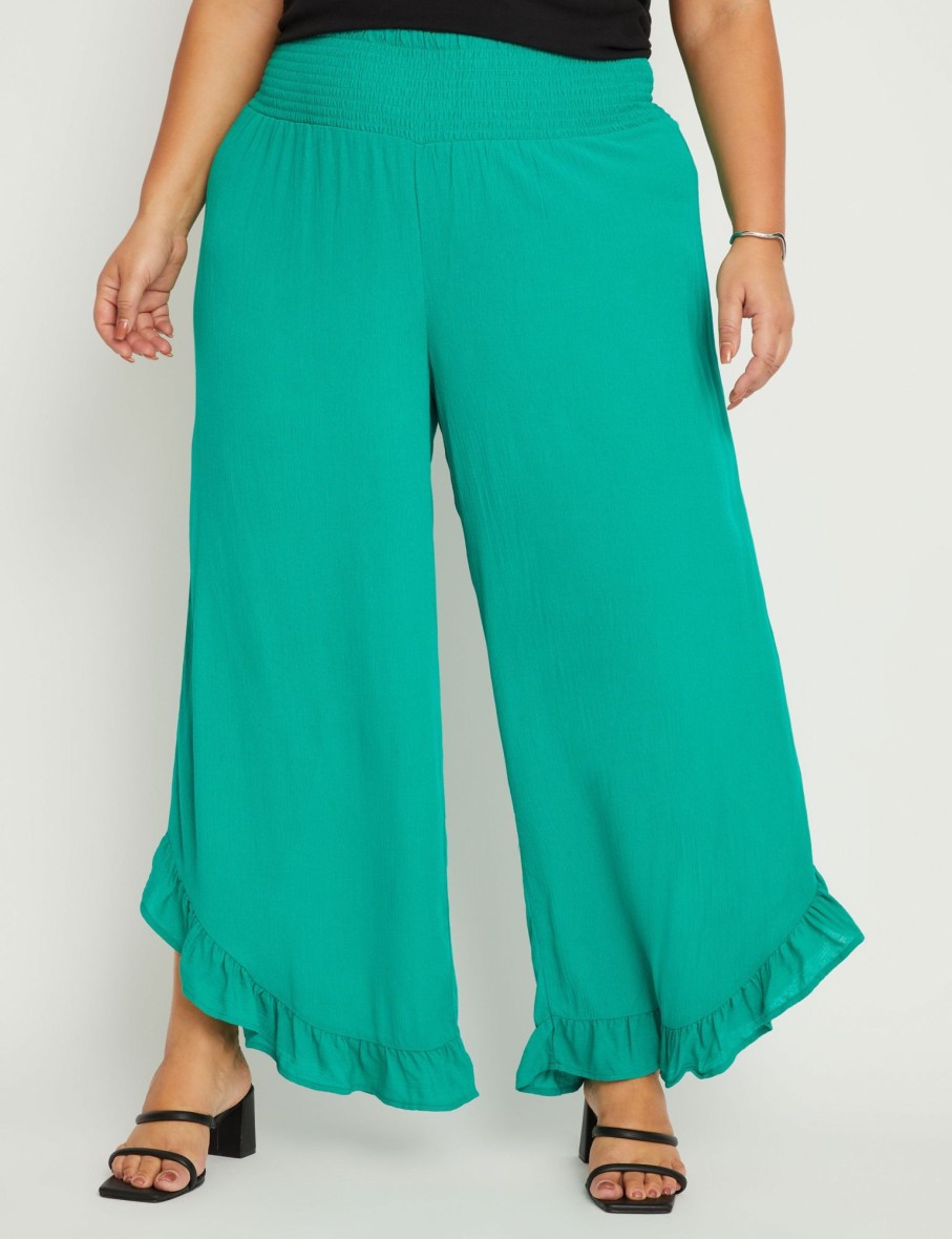 Bottoms Beme | Be Me Crop Shirred Waist Frill Pant