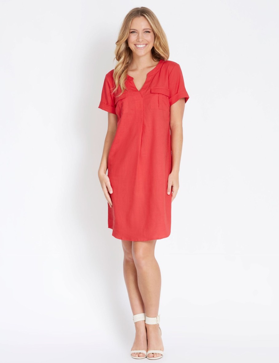 Dresses Rockmans | Rockmans Short Sleeve Linen Shirt Dress