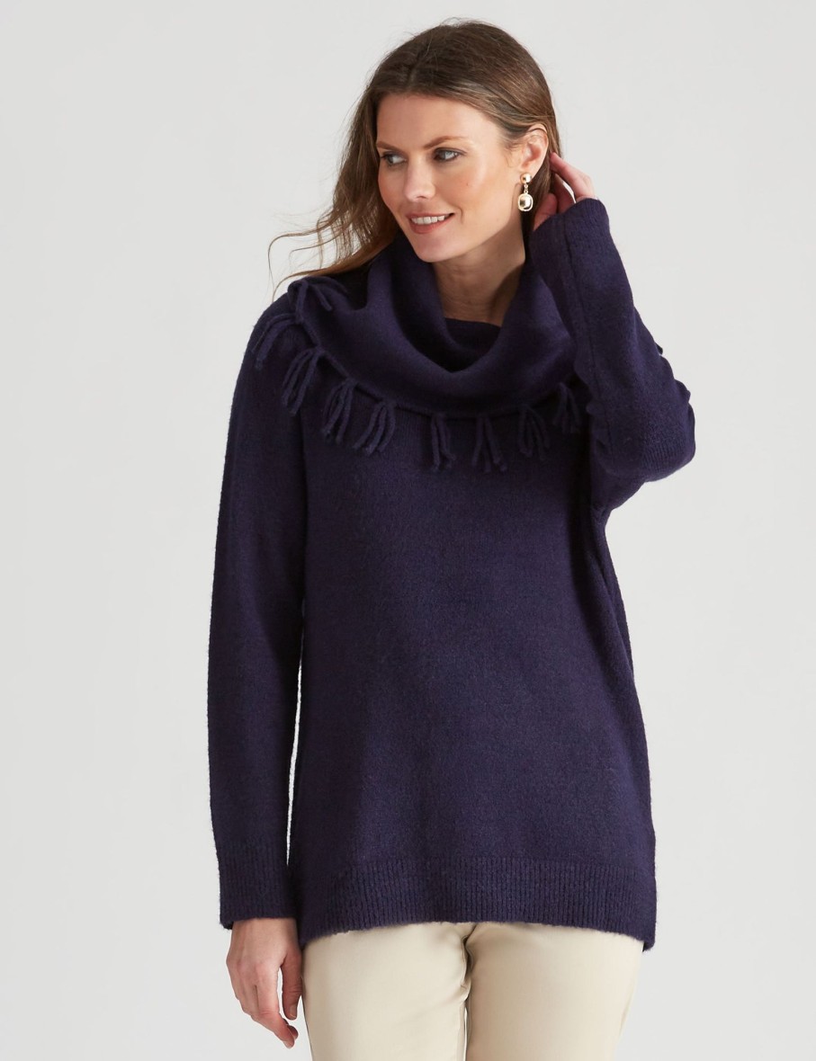 Knitwear WLane | W.Lane Fringe Cowl Pullover Top