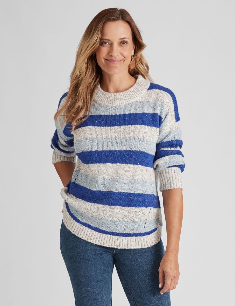 Knitwear Millers | Millers Long Sleeve Stripe Mock Neck Nep Jumper