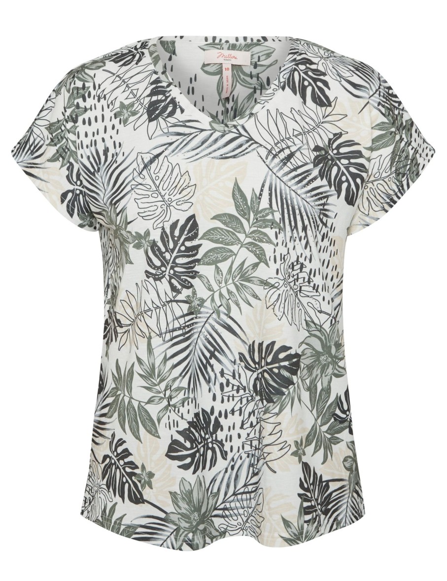 Tops Millers | Millers Short Sleeve Printed Scoop Neck Slub Top