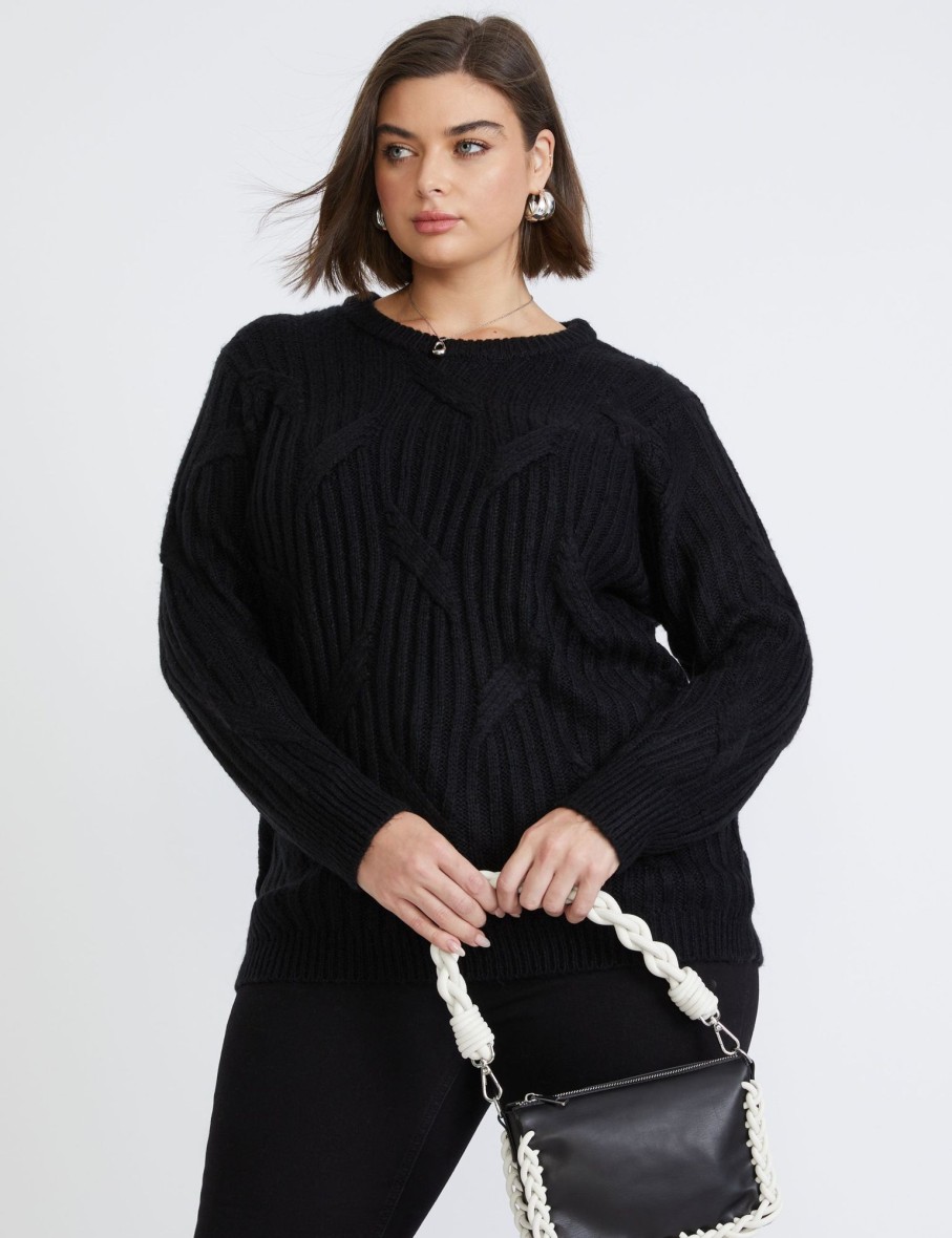 Knitwear Beme | Beme Long Sleeve Weave Detail Jumper