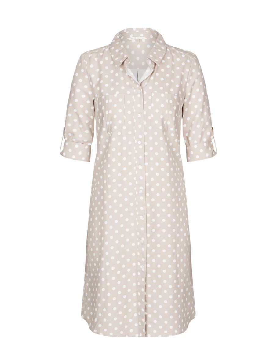 Dresses NoniB | Noni B Roll Sleeve Spot Shirt Dress