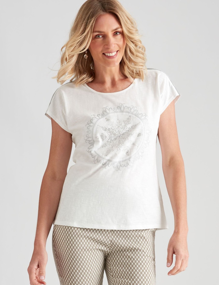 Tops NoniB | Noni B Cotton Slub Embellished T-Shirt