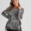 Tops Rockmans | Rockmans Long Sleeve Knitwear Oversized Eyelet Top