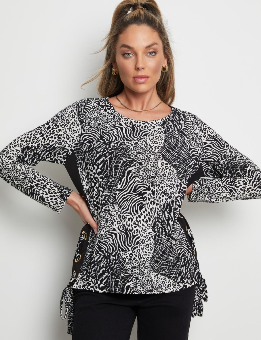 Tops Rockmans | Rockmans Long Sleeve Knitwear Oversized Eyelet Top