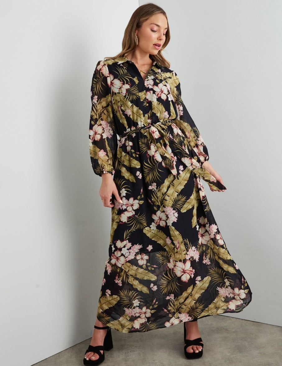 Dresses Rockmans | Table Eight Long Sleeve Printed Maxi Dress