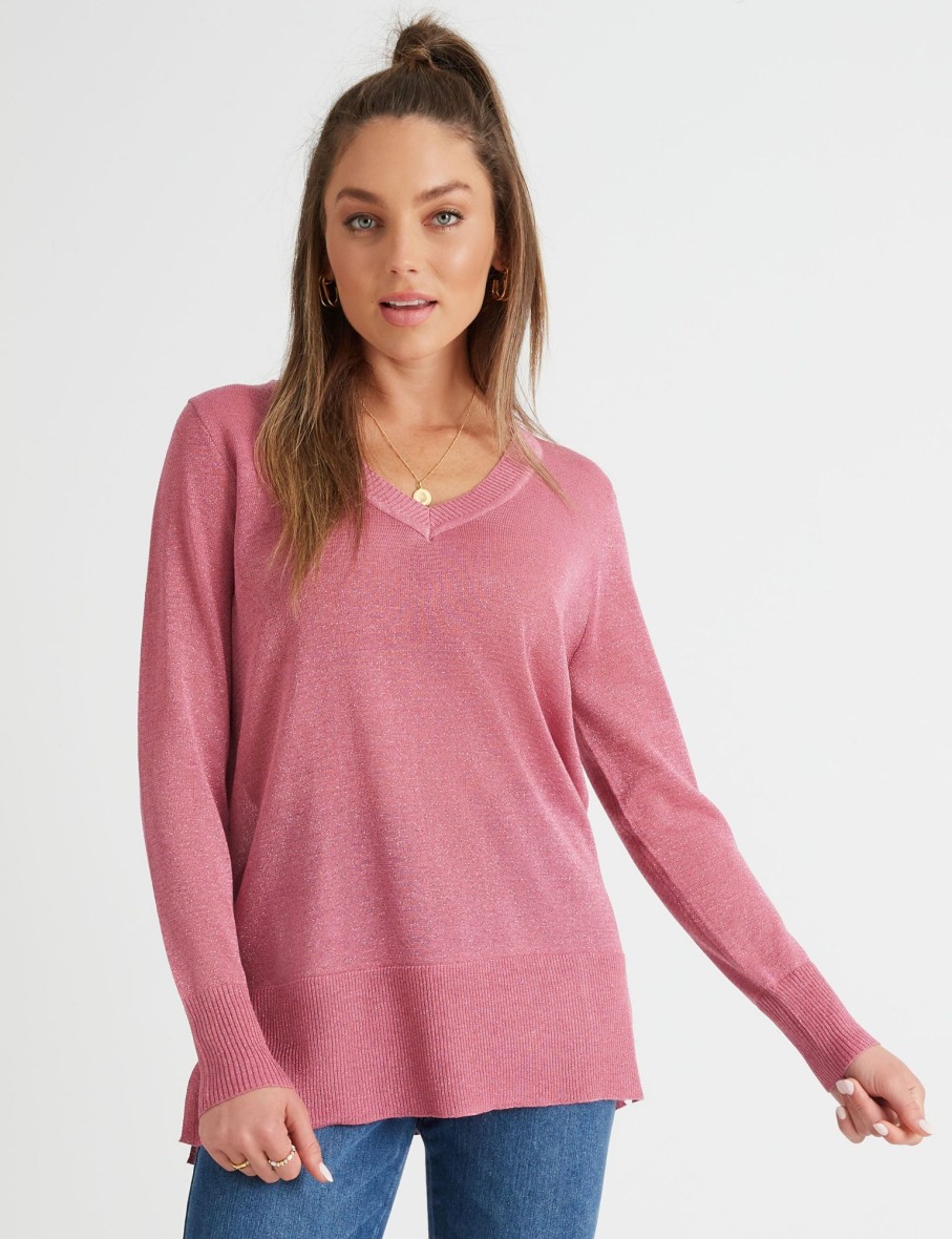 Knitwear Rockmans | Rockmans Long Sleeve Lurex Swing Top