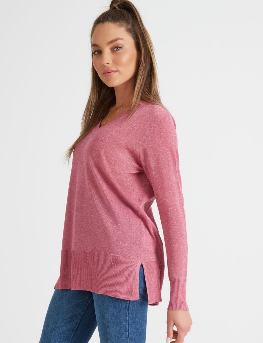 Knitwear Rockmans | Rockmans Long Sleeve Lurex Swing Top