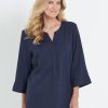 Tops NoniB | Noni B 3/4 Sleeve Lace Trim Linen Top