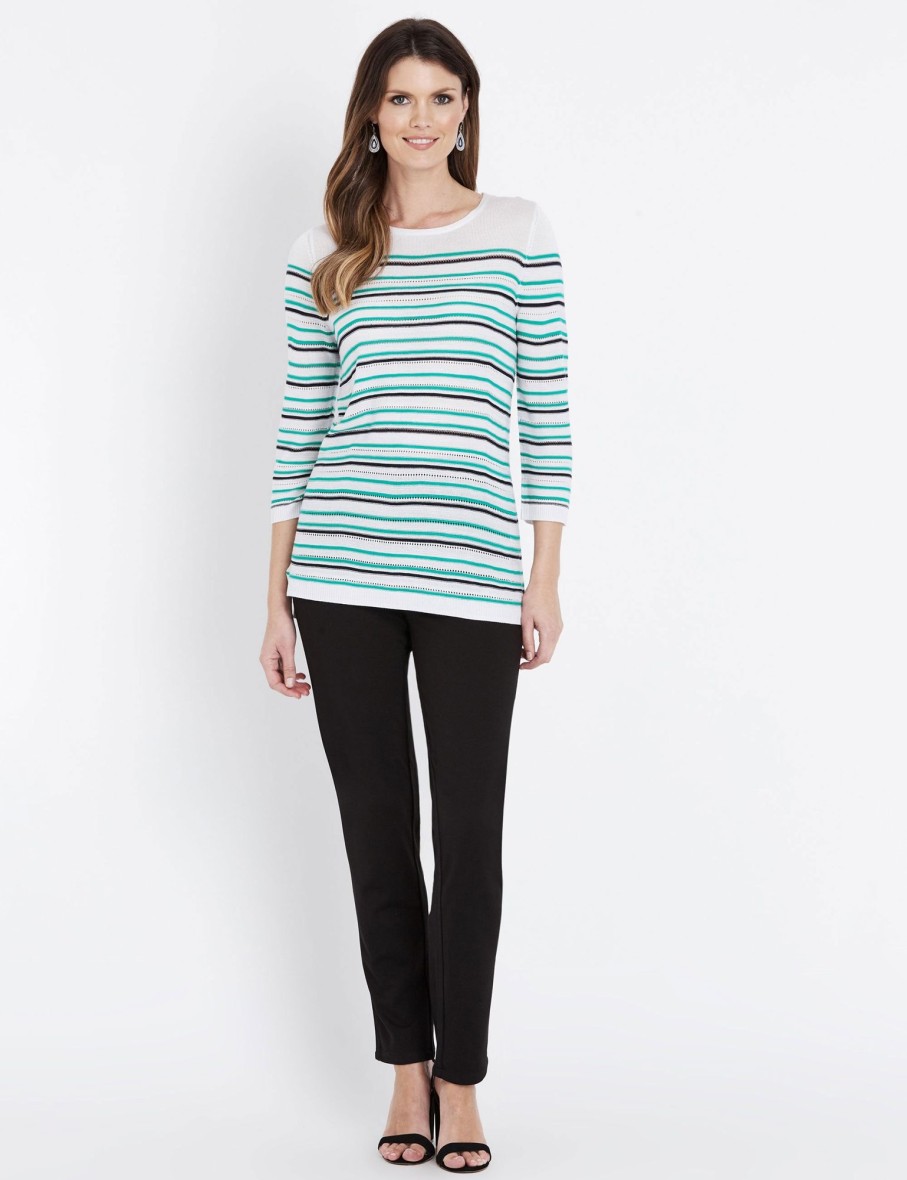 Knitwear WLane | W.Lane Pointelle Stripe 3/4 Sleeve Knitwear Top