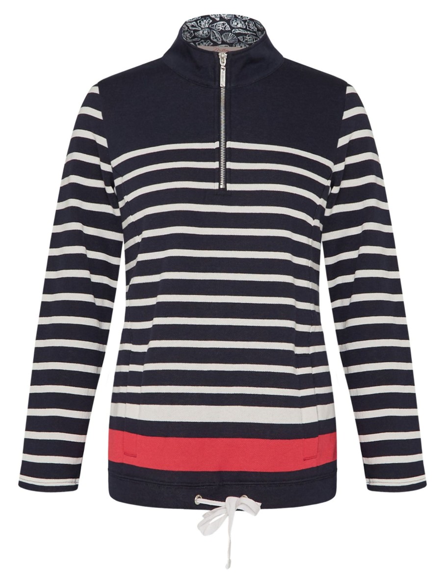 Outerwear Millers | Millers Long Sleeve Border Stripe Half Placket Top