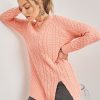 Knitwear Rockmans | Rockmans Long Sleeve Cable Knitwear Split Hem Jumper