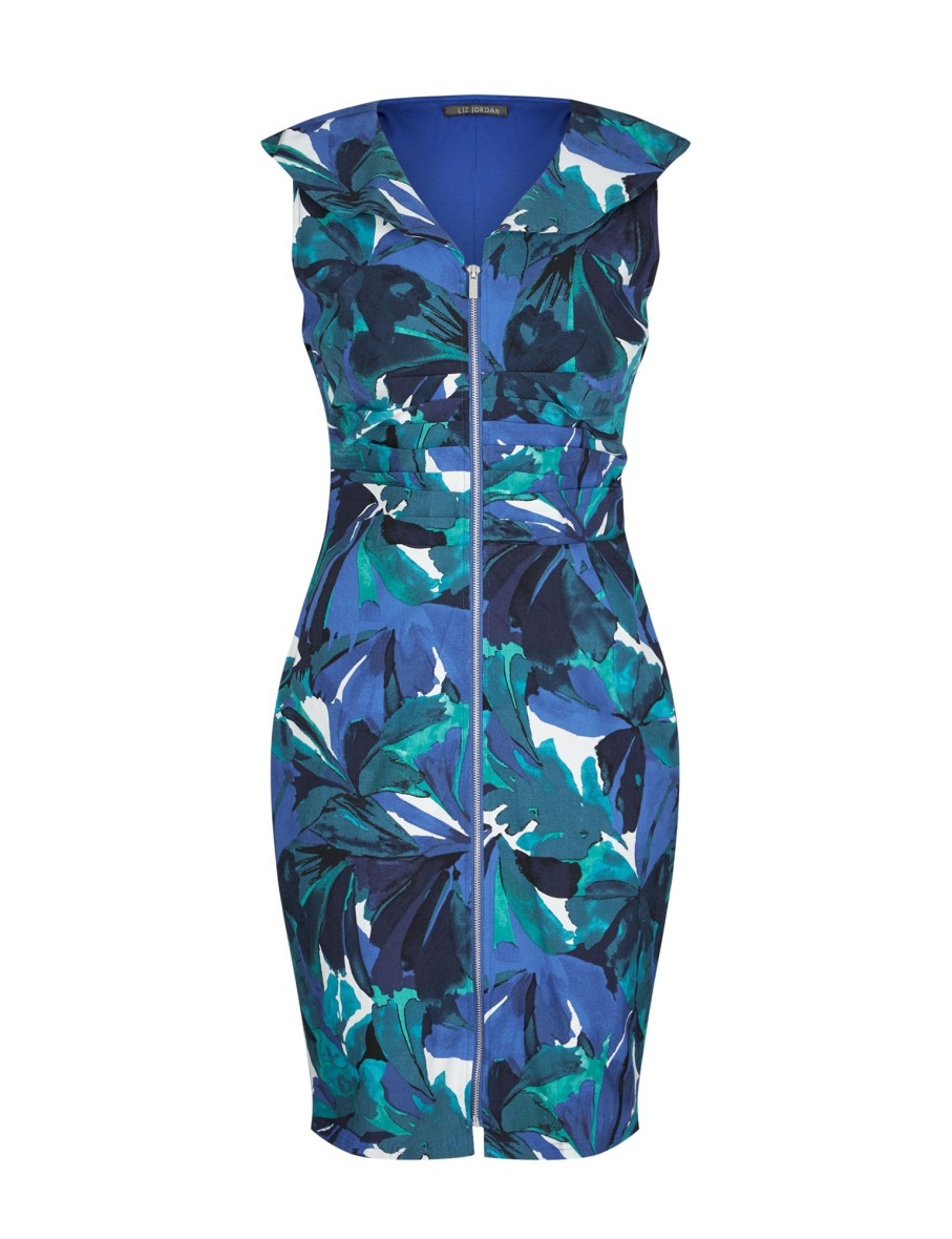 Dresses LizJordan | Liz Jordan Tuck Front Zip Floral Dress