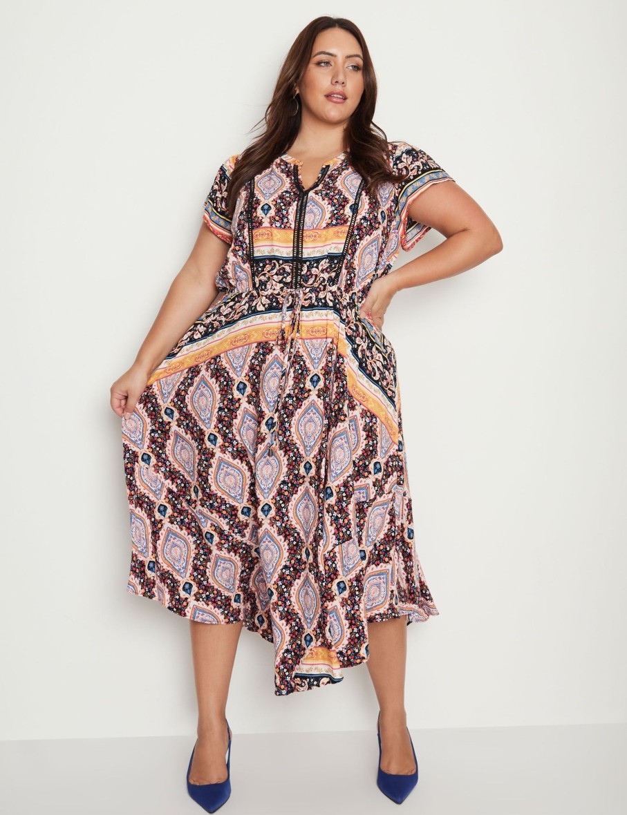 Dresses Beme | Beme Short Sleeve Printed Paisley Maxi Dress