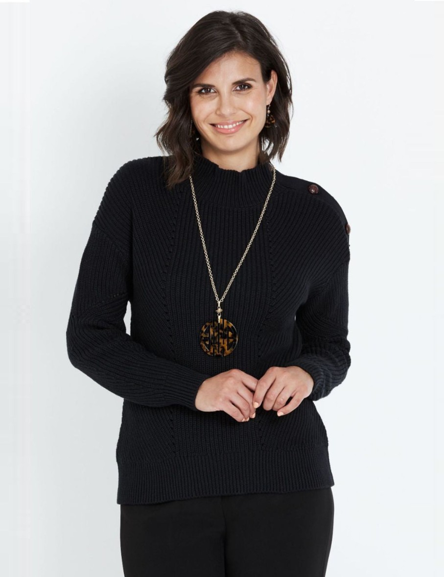 Knitwear LizJordan | Liz Jordan L/S Button Shoulder Jumper