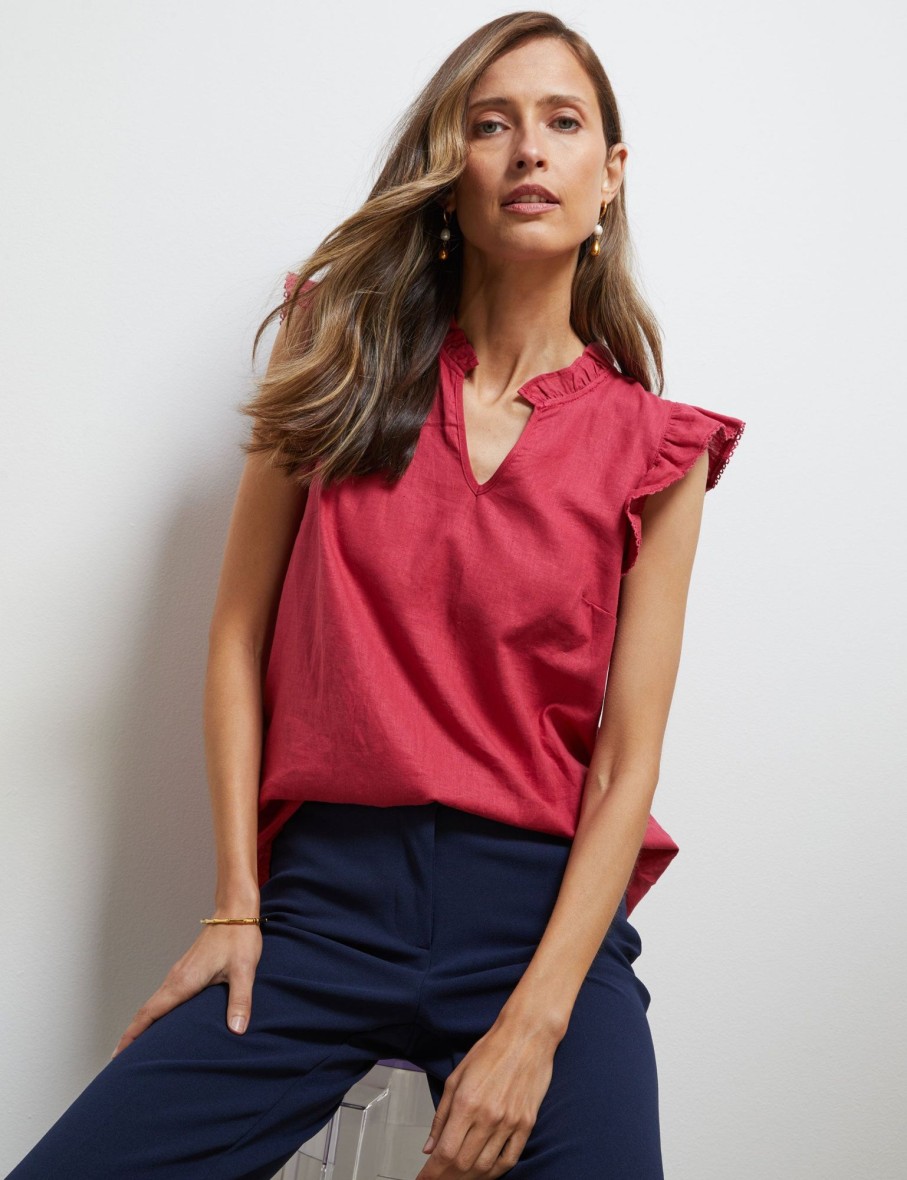 Tops NoniB | Noni B Ruffle Sleeve Linen Top