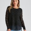 Knitwear Rockmans | Rockmans Long Sleeve Net Double Layer Top