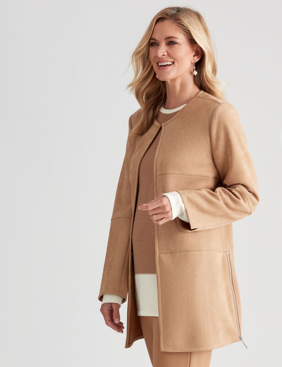 Outerwear NoniB | Noni B Suedette Size Zip Coat