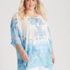 Tops Beme | Beme 3/4 Sleeve Woven Tie Neck Kaftan Top