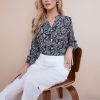 Tops NoniB | Noni B Printed Hotfix V-Neck Blouse