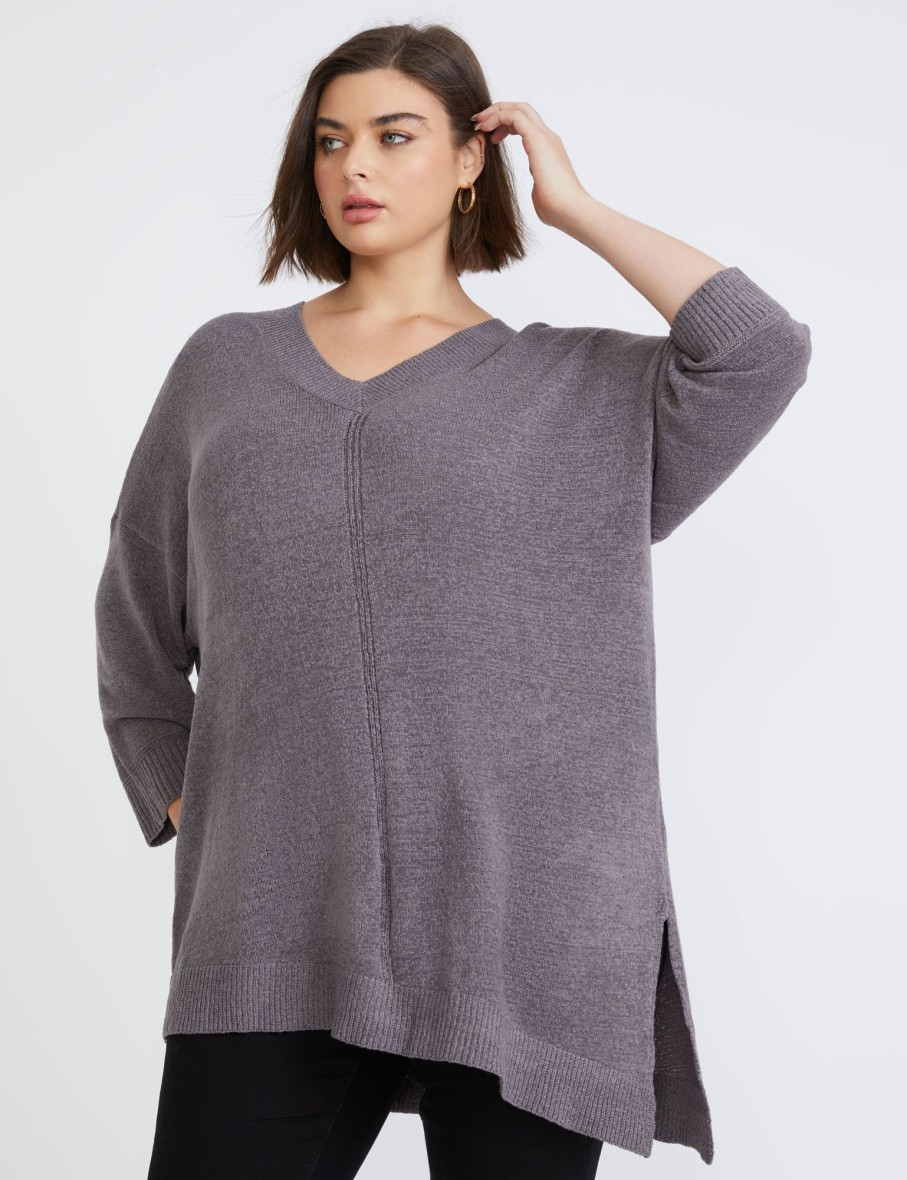 Knitwear Beme | Beme Elbow Sleeve True Knitwear Asymmetric Zipped Top