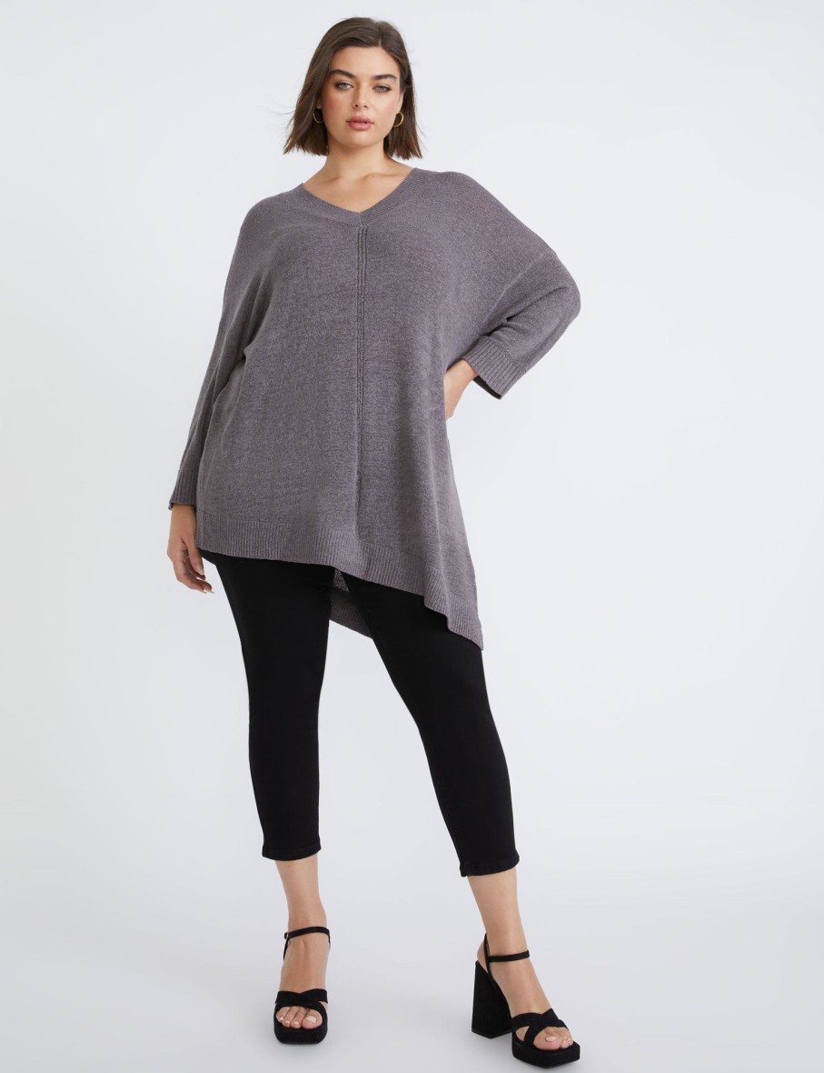 Knitwear Beme | Beme Elbow Sleeve True Knitwear Asymmetric Zipped Top