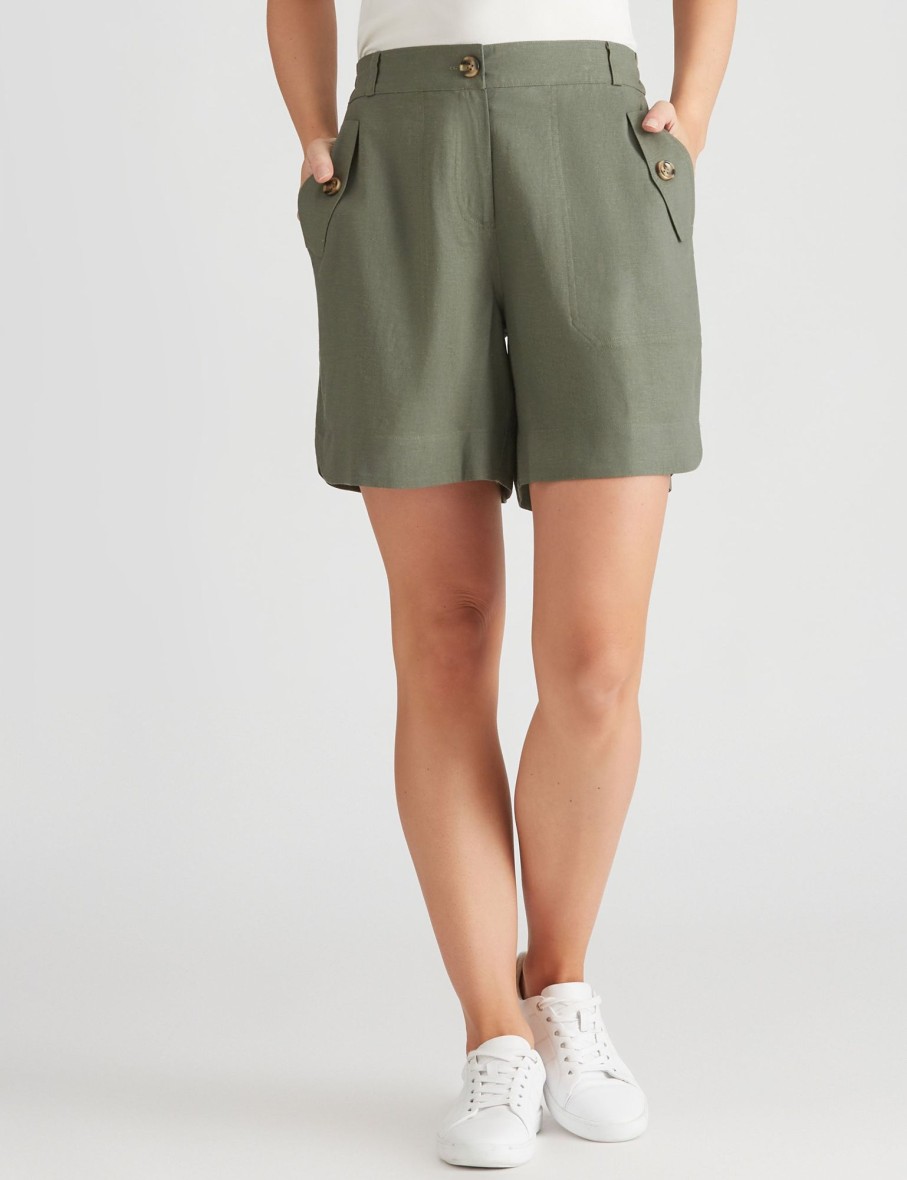 Bottoms Katies | Katies Linen Blend Pocket Detail Shorts