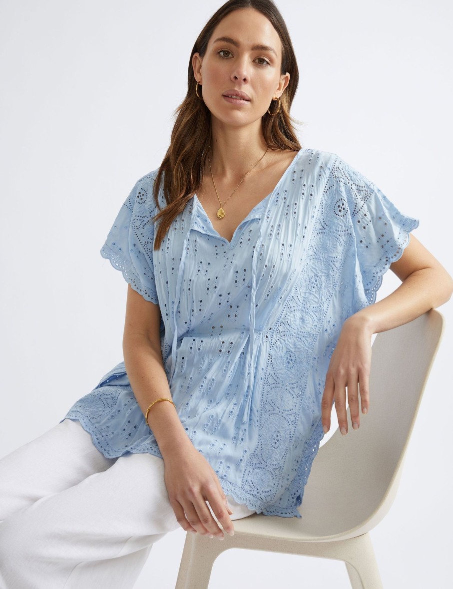 Tops Katies | Katies Woven Broderie Lace Kaftan Style Top