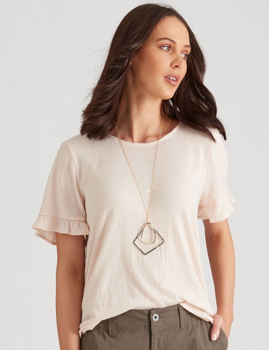 Tops Katies | Katies Cotton Blend Knitwear Textured Button Back Top