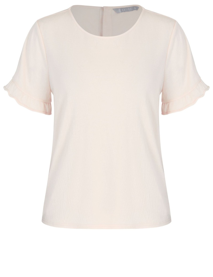 Tops Katies | Katies Cotton Blend Knitwear Textured Button Back Top