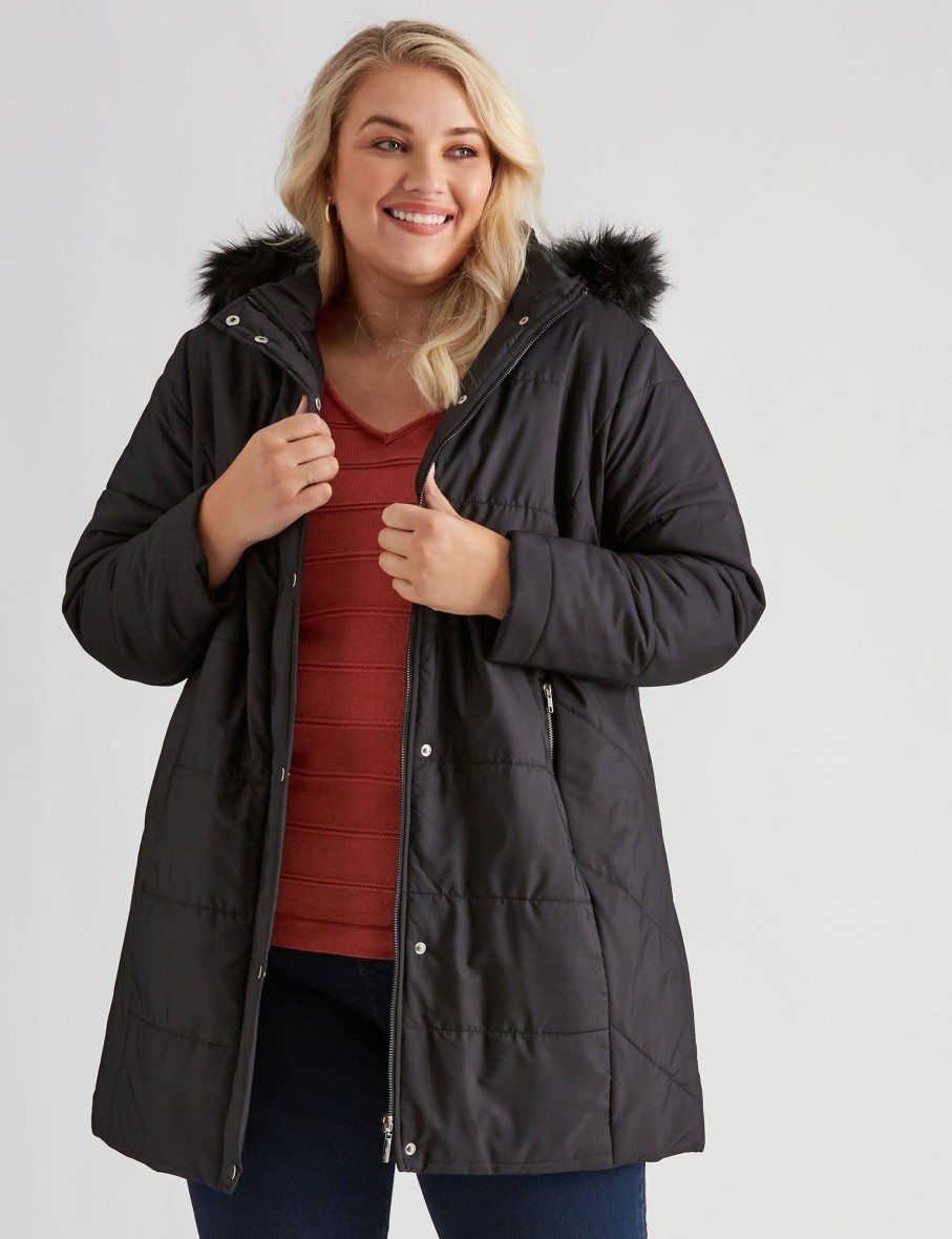 Outerwear Autograph | Autograph Longline Fur Trim Puffer Jacket