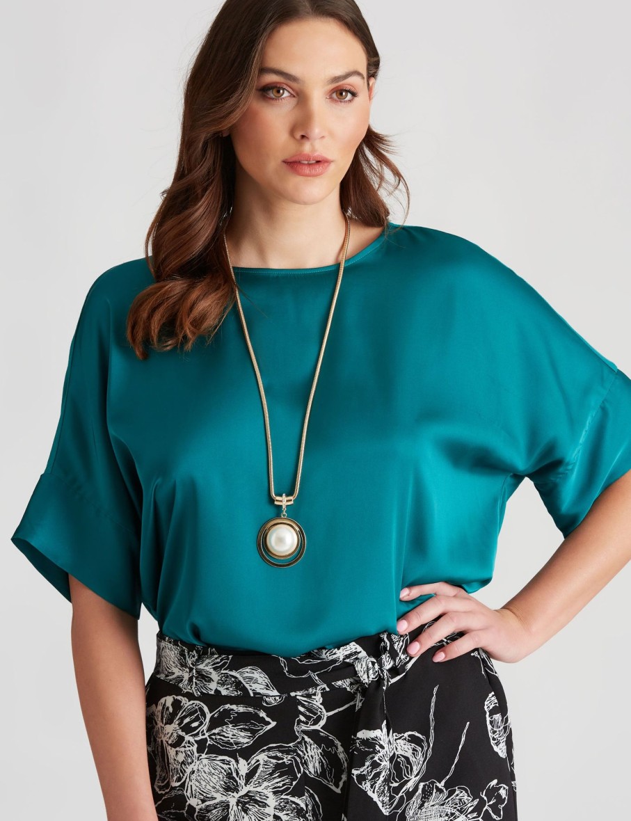 Tops LizJordan | Liz Jordan Satin Front Top