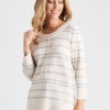 Knitwear Rockmans | Rockmans 3/4 Sleeve Stripe Button Detail Knitwear Top