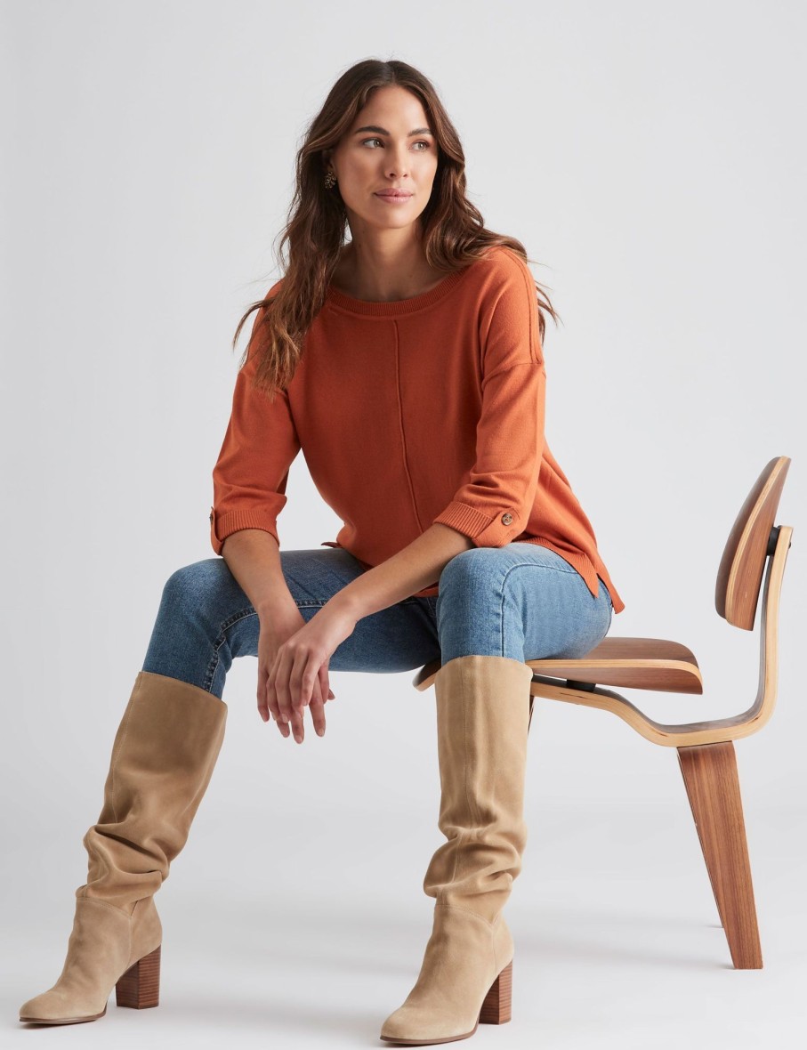 Knitwear Katies | Katies Cotton Button Back Cuff Trim Jumper