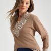 Tops Rockmans | Rockmans Long Sleeve Shawl Neck Button Detail Jumper